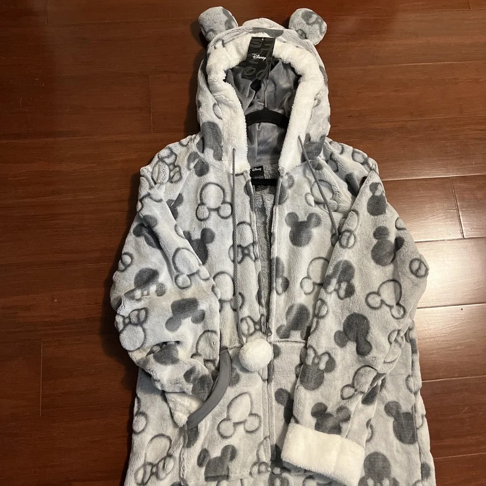 Disney Mickey and Minnie Mouse One Piece Hoodie Pajama Set Women SIZE Large - Picture 1 of 16